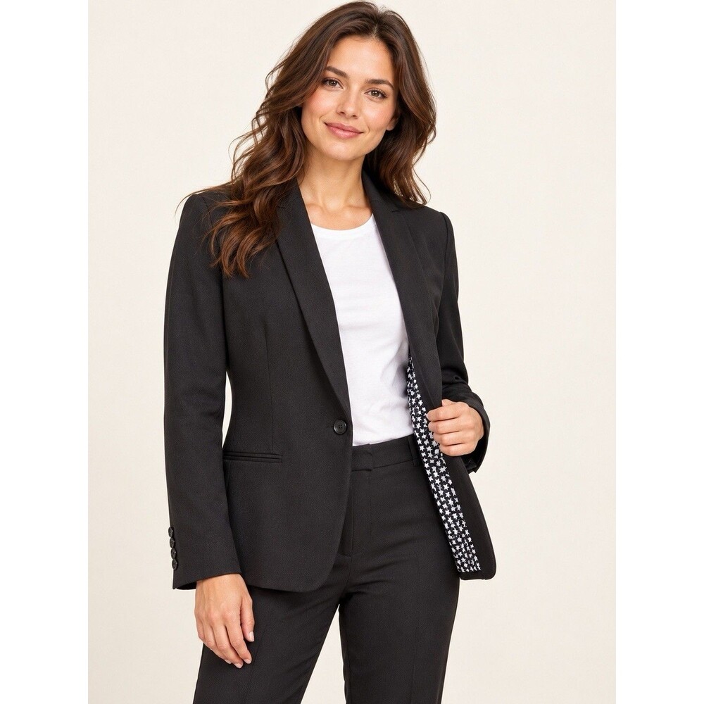 POPSUGAR Black Blazer Women’s L One Button Star Print Lining IU